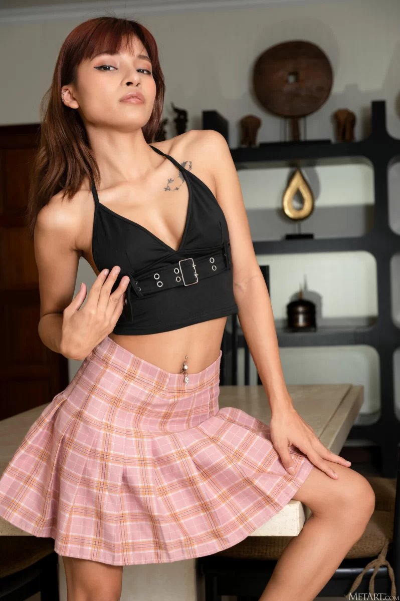 Thin Asian woman spreads her legs