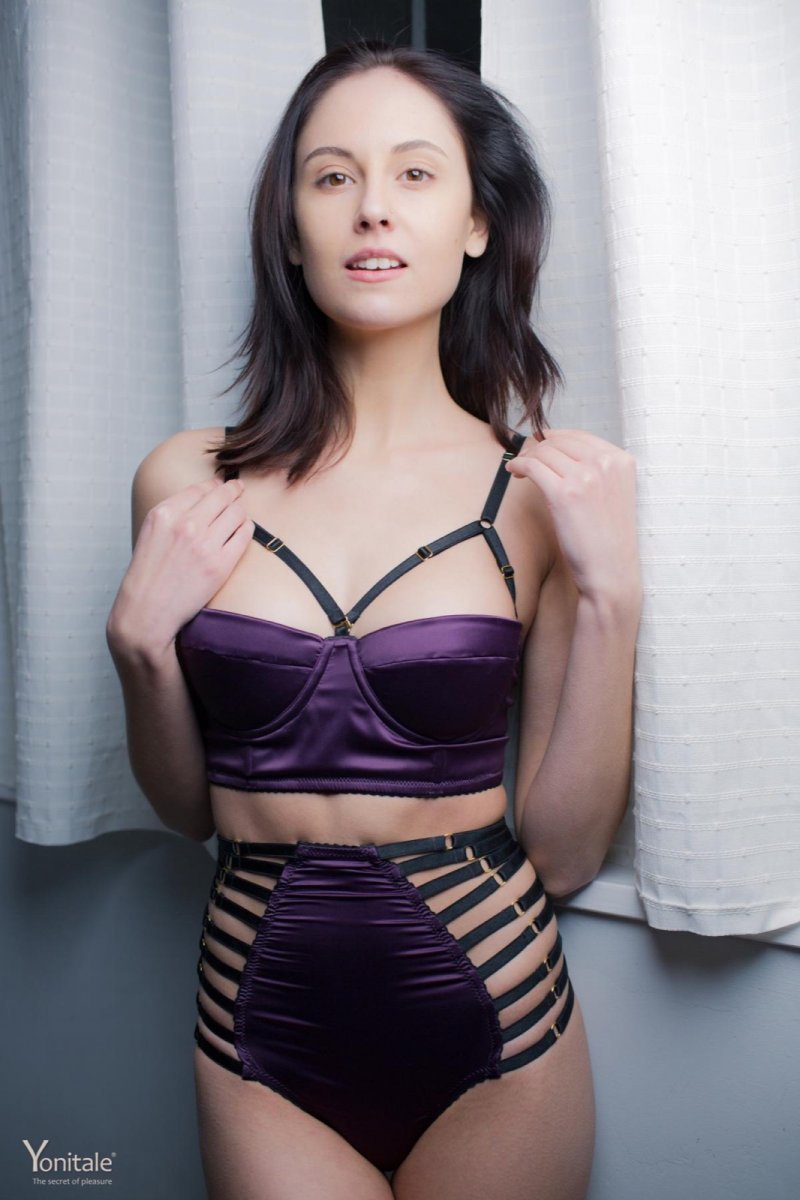Hooker in beautiful underwear groping protruding nipples